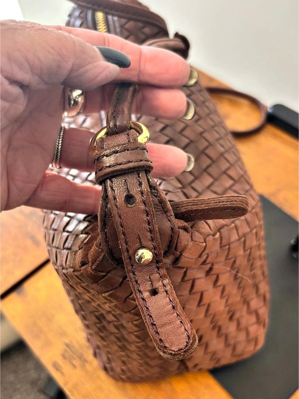 Margot Brown Woven Leather Crossbody Bag – Cognac Braided Shoulder Purse - Picture 3 of 5